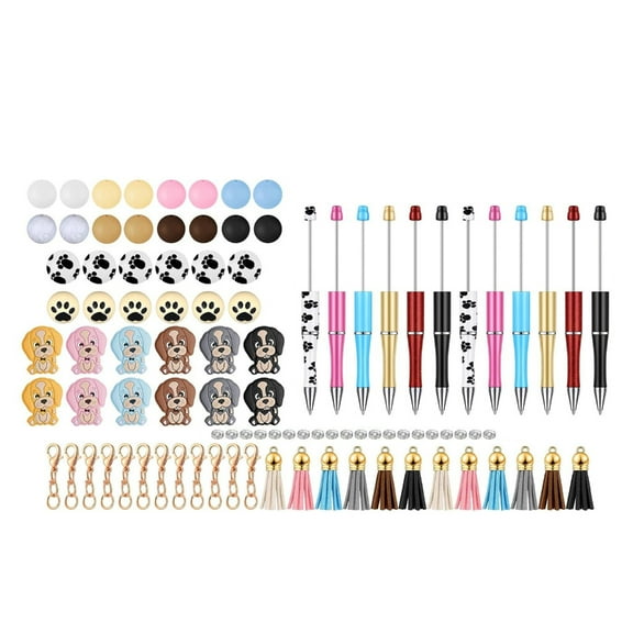 Zeiwohndc 12x DIY Beads Pens Making Kits Beadable Pens Kits Cute Animal Ballpoint Pens