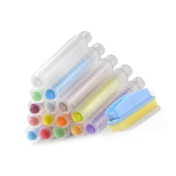 Zeiwohndc 15Pcs Colored Sidewalk Chalk with Chalk Holder Whiteboard Eraser