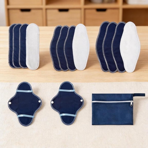 Zeiwohndc 15Pcs Washable Cotton Menstrual Pads For Adults Includes 12 Liners 2 Covers