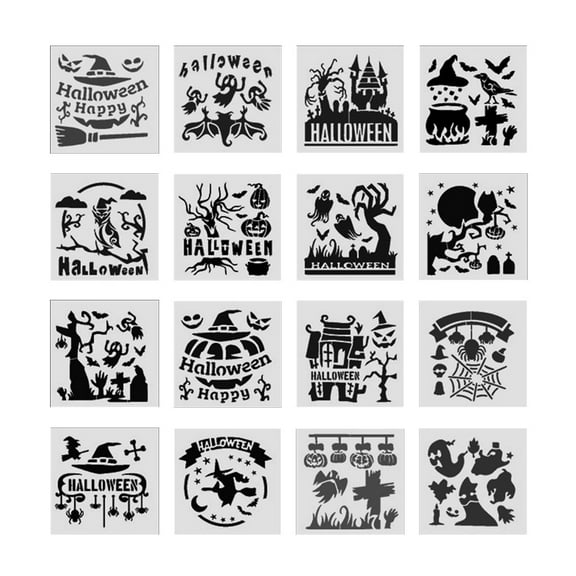 Zeiwohndc 16Pcs Halloween Theme Painting Stencils Sets with Witch/Bat/Ghost/Owl and More