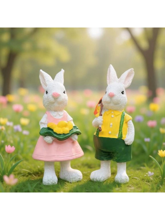 1Pair of Easter Hare Decoration Shatterproof Resin Rabbit Figurine for Garden