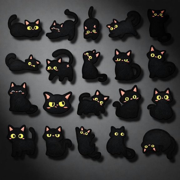 Zeiwohndc 20Pcs Cartoon Black Cats Embroidery Patches Easy Apply For Textiles Hat Decors