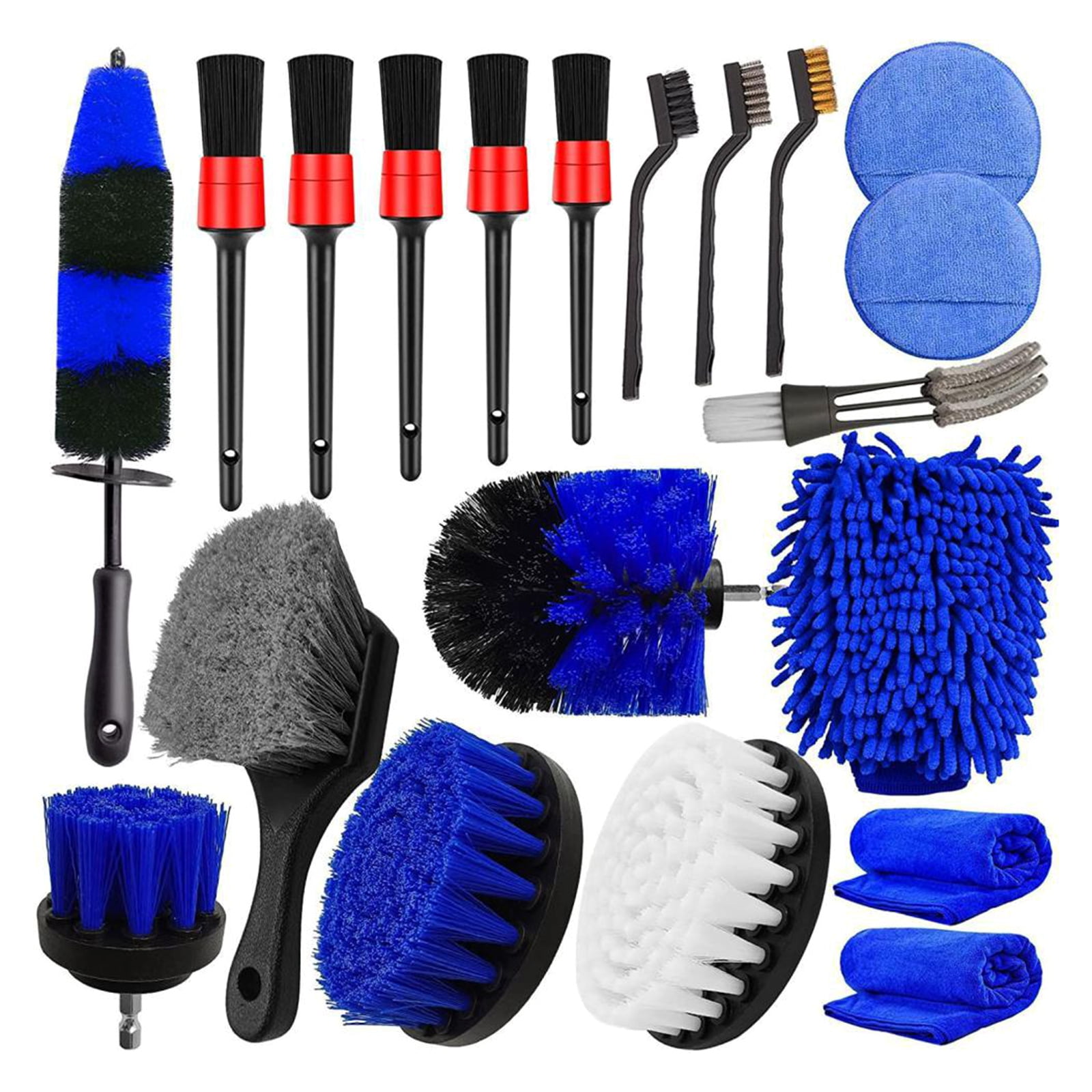 Zeiwohndc 20Pcs Detailing Brushes Car Drill Brush Wash Mitt Wax Pads Wash Towels Kit