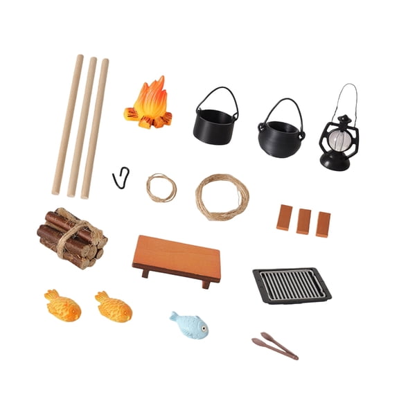 Zeiwohndc 20Pcs Miniature Camping Scene Set With Realistic Flame Effect And Cooking Tool