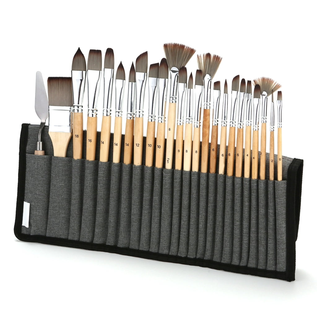 Zeiwohndc 24 Pcs Artist Brushes Nylon Hair Paint Brush Painting Brushes with Cloth Roll