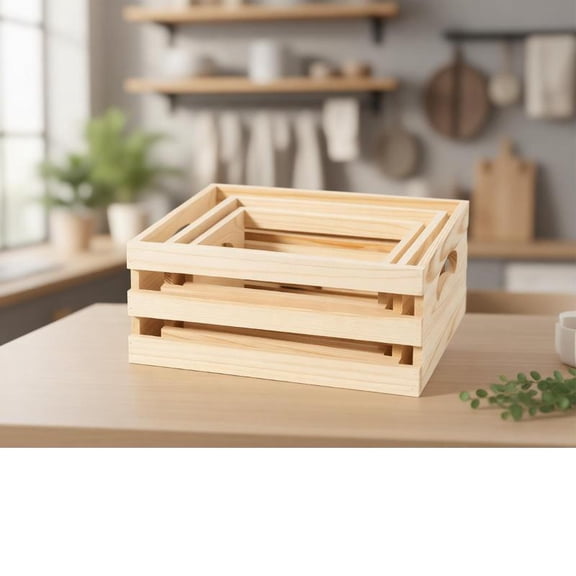 Zeiwohndc 3PCS Handcrafts Pine Wooden Nesting Box MultiPurpose Storage Boxes Wood Crates