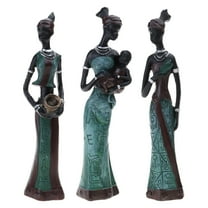 Zeiwohndc 3Pcs African Woman Statues Tribal Lady Desktops Ornament Resins Sculpture Set