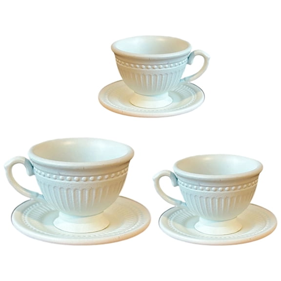 Zeiwohndc 3Pcs Metallic TeaCup Saucer Set French Styles Coffee Cup Plate For Doll House