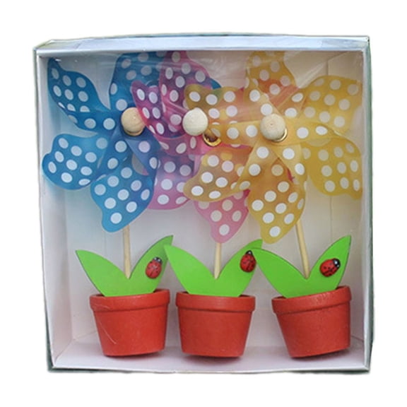Zeiwohndc 3Pcs Small Wind Spinner with Flowerpots Desk Decorations Ornament Photo Props