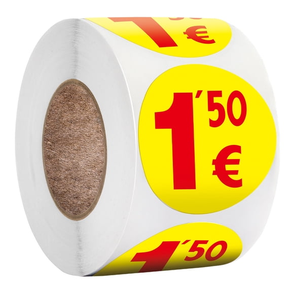 Zeiwohndc 500pcs Garage Sale Rummage Price Sticker Labels 1.25/1.5 Euros Prices Round Pricing Stickers for Flea Market Shop