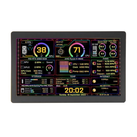 Zeiwohndc 5inch Type C Secondary Screen for Computer CPU GPU Hardware Monitor LCD