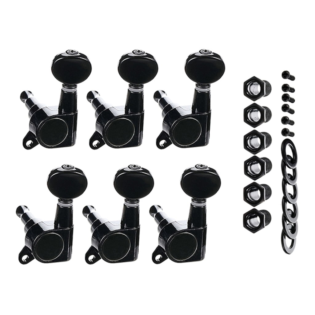 Zeiwohndc 6 Left Handed Black Guitar Tuning Pegs 10mm Peg Holes Metal Machine Heads