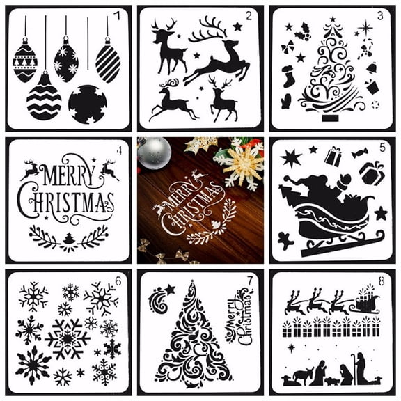 Zeiwohndc 8x Christmas Reusable Stencils Templates for Art Drawing Card Painting Present