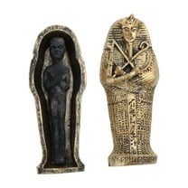 Zeiwohndc Ancient Egyptian Resin Coffin with Mummy Insert Figurine Egypt Pharaoh Statue Miniature Craft Collectible Decoration