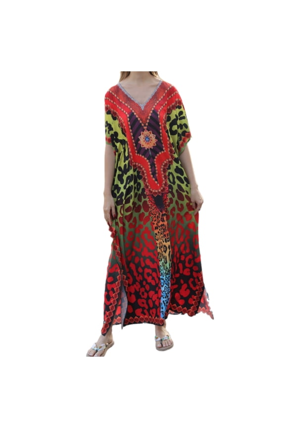 Bikini Cover-ups Red Leopard Printing Retro Plus Size Women Summer Kimono