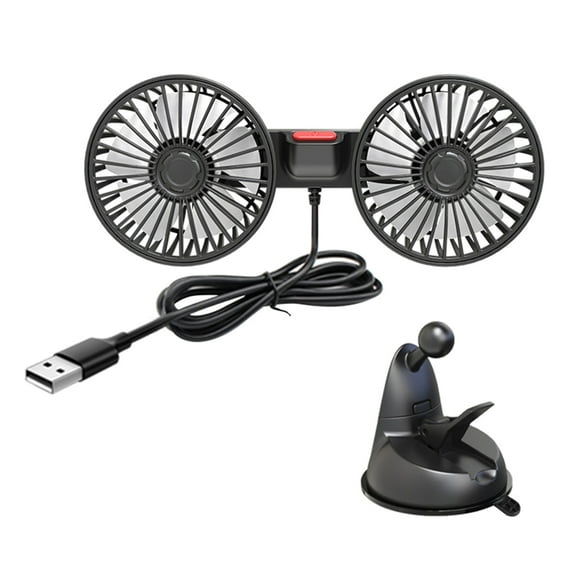 Zeiwohndc Car Dual Head Fan Suction Cup Cooling Fan for Office Dashboard Mounted USB Fan