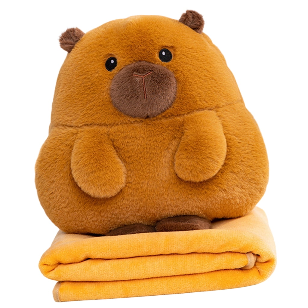 Zeiwohndc Cartoon Capybara Hamster Cushion Blanket Combo Soft Plushie Pillow Throw