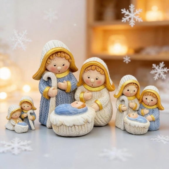 Zeiwohndc Christmas Nativity Figurines Resin Manger Holy Family Nativity Scene Statue
