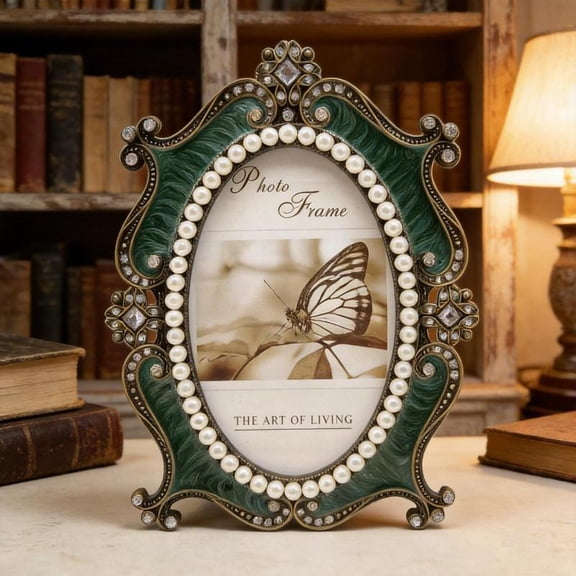 Zeiwohndc Classical Oval Metal Photo Frame With Pearls Accent Wedding Annversary Gift