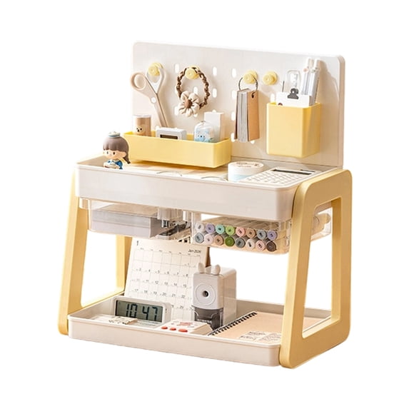 Vitamins Shelf Rack Zeiwohndc Desk Storage Rack, Double-Shelf Desktop with Pegboard Back ...