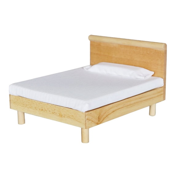 Zeiwohndc Dollhouses 1:12 Scale Bedroom Model Wooden Twin Bed Including Fabric