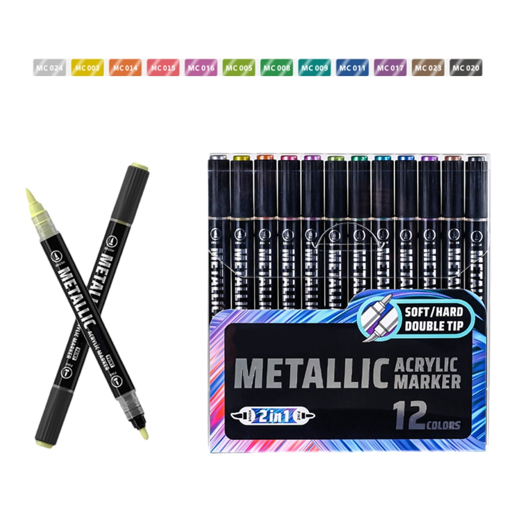 Zeiwohndc Double Ended Acrylic Paint Pen for Painting on Paper Wood Fabric Metal Stone