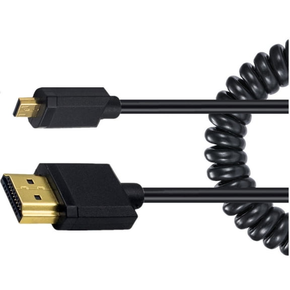 Zeiwohndc Durability Coiled Micros HDMIs to HDMIs Male Cable for Tight Space 47.24in