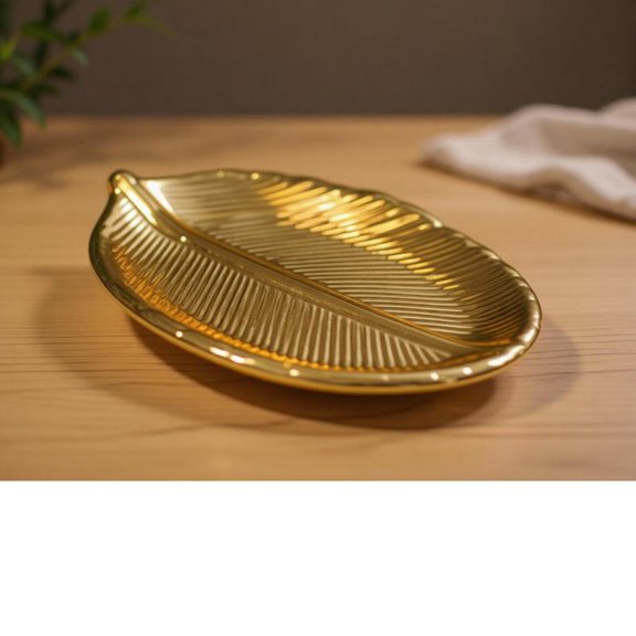 Zeiwohndc Durable Ceramic Leaf Shape Tray With Nonslip Base For Various Use