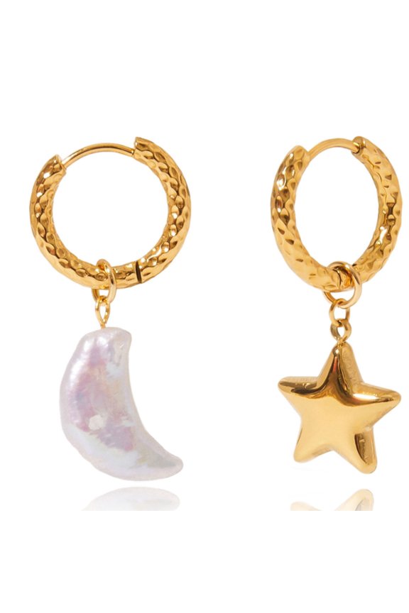 Elegant Star Moon Drop Earrings Stainless Steel Lightweight