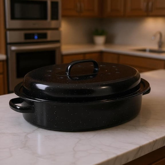Zeiwohndc Enameled Iron Turkey Roaster Pan With Lid For Oven Stovetop Dishwasher Safe