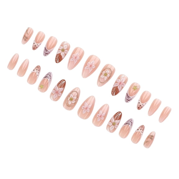Zeiwohndc Fashionable Press On Nail 3D Floral Design Marble Effect Comfortable Fit