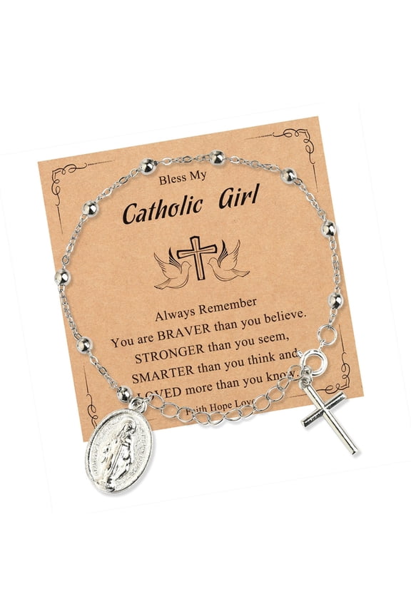 Fashionable Religious Jewelry Beaded Chain Virgin Marys Crosses Pendant