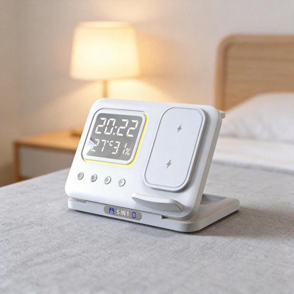 Zeiwohndc Fast Charge Wireless Pad With Digital Clock LED Night Light For Smartphones
