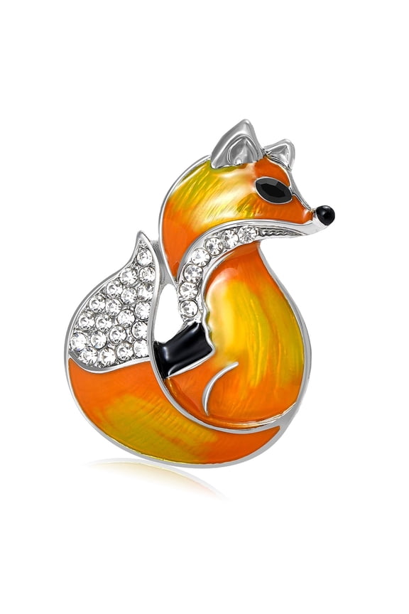 Foxes Shaped Enamel Pin With Sparkling Crystals Unique Badge Gift for Her