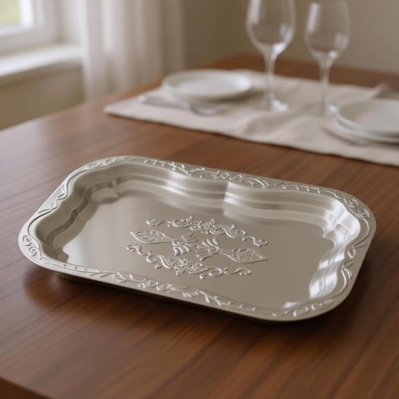 Zeiwohndc French Floral Engraved Design Metal Serving Plate For Home And Restaurant Use