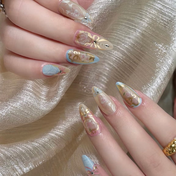 Zeiwohndc French Waveing Artistic Press On Nail Almond Shapeds ABS Material Comfortable Short Fake Nail