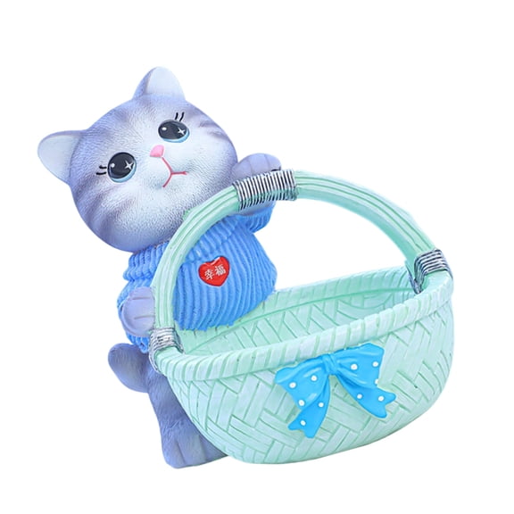 Zeiwohndc Funny Resin Cats Figure with Builts In Storage Basket for Tiny Objects Decors