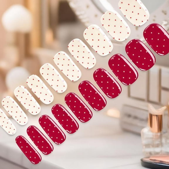Zeiwohndc Gel Nail Tips Red White Dot Gel Nail Stickers Safe For Natural Nails