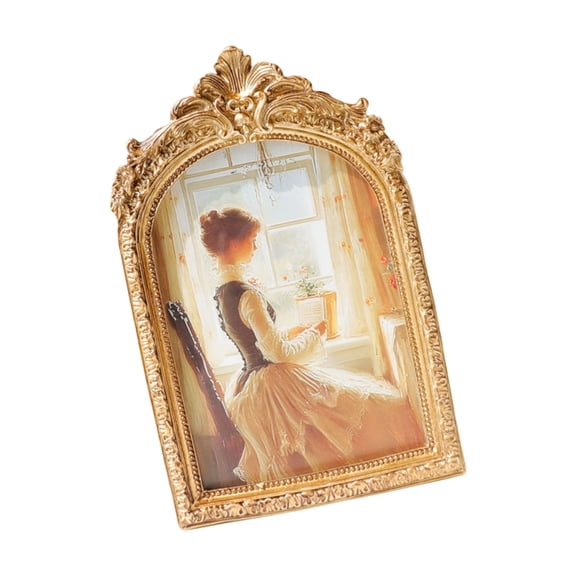 Zeiwohndc Golden Antique Arched Top Resins Photo Frame For Tabletop Or Wall Mount Gift