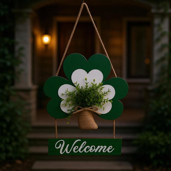 Zeiwohndc Handcrafted Wood Shamrock Sign for Patrick's Day Welcome Decors Homes Holiday