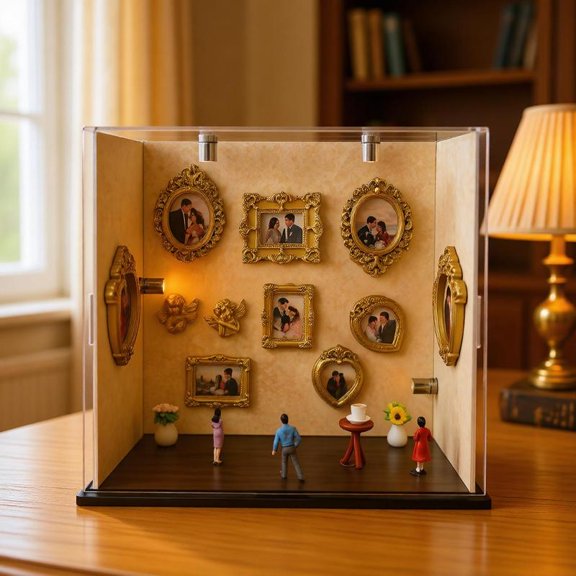 Zeiwohndc Handmade Memory Shadows Box Display Case with Miniature Figures and Light