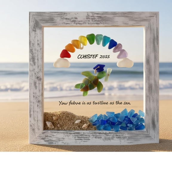 Zeiwohndc Handmade Sea Glass Turtles Colorful Stone Pictures Frame Desktop Decorations