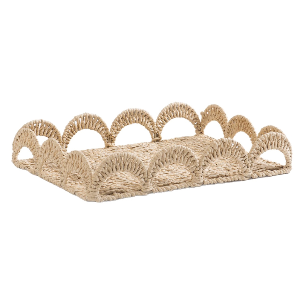 Zeiwohndc Handwoven Paper Rope Desk Organiser Natural Rattan Storage Tray for Desktop