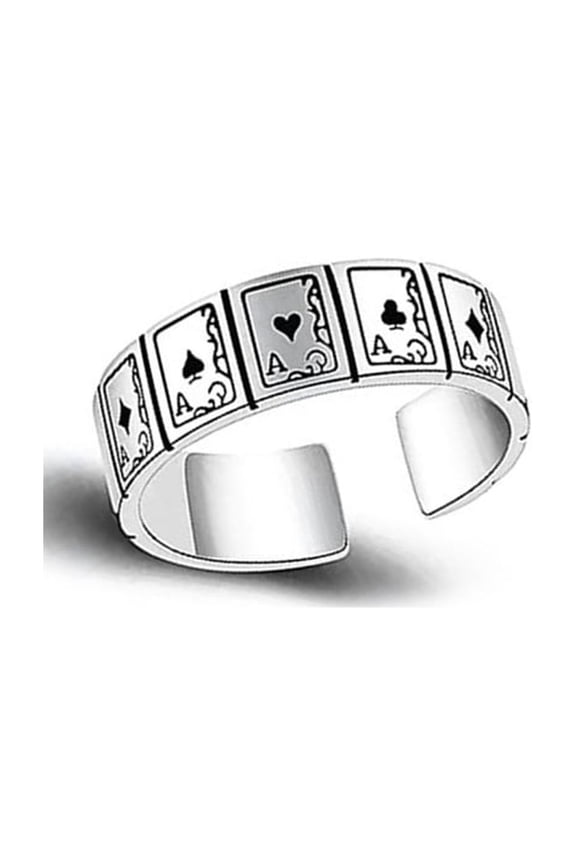 Hip Hop Style Poker Ring Open Square Adjustable for Retro Fashion Statement