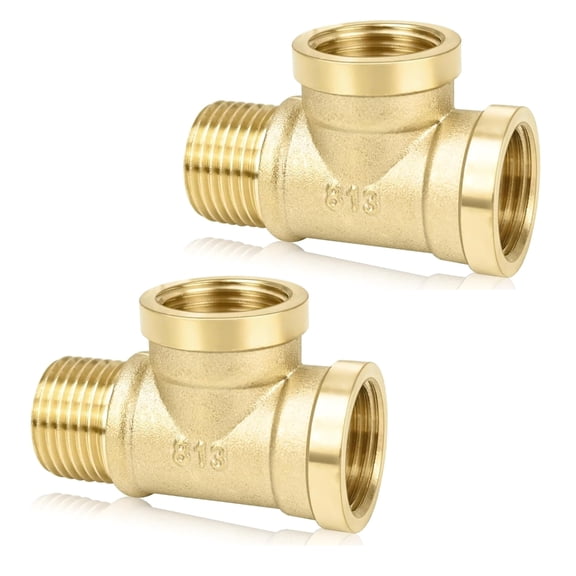 Zeiwohndc Industrial Grade Brass T Pipe Fitting 2Pcs 20mm For Cold Hot Water Lines