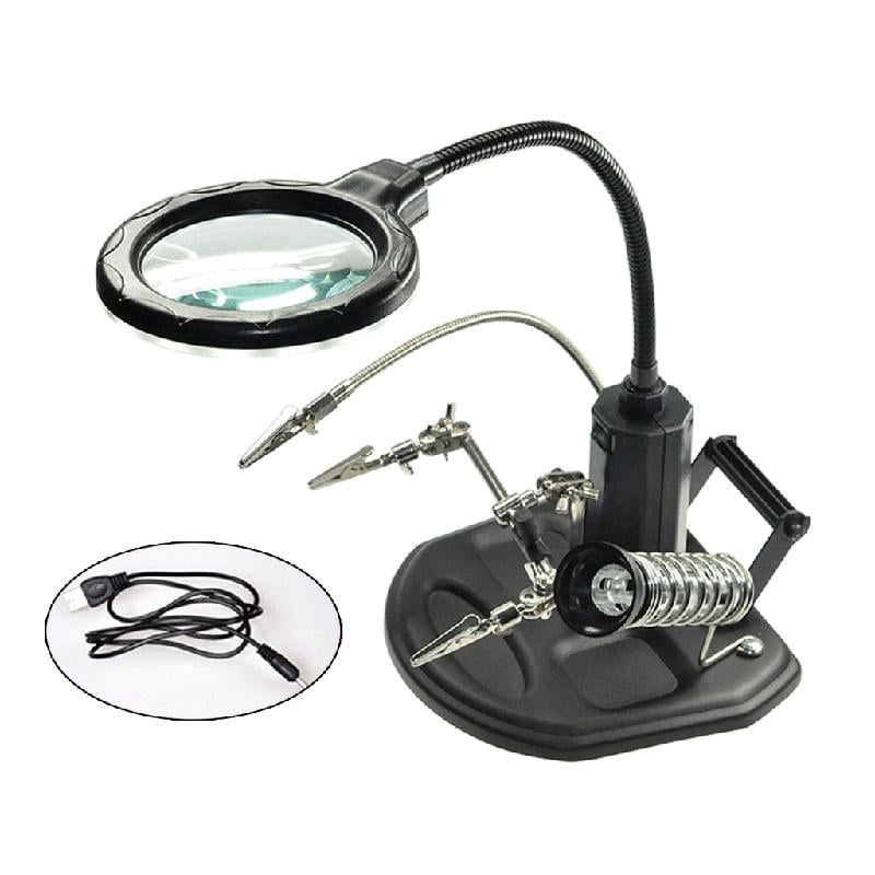 Zeiwohndc LED Clamp Soldering Iron Stand Helping Hands Magnifying Glass Magnifier Clip