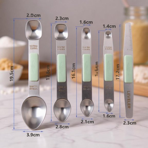 Zeiwohndc Magnetic Measuring Spoon Set with Leveler Metal Tablespoon Measure Spoon