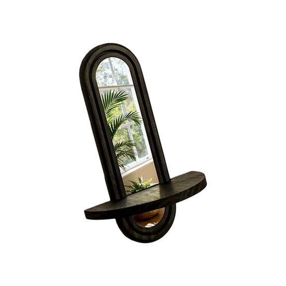 Zeiwohndc Middle Century Floating Shelf with Mirror Wall Decors Candle and Plant Display
