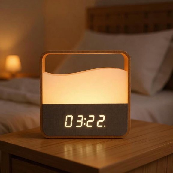Zeiwohndc Multifunctional LED Lamp Woodgrain Night Lamp with Adjustable Light Levels