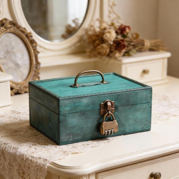 Zeiwohndc Multipurpose Wooden Storage Box Retro Green Lockable For Home Decors